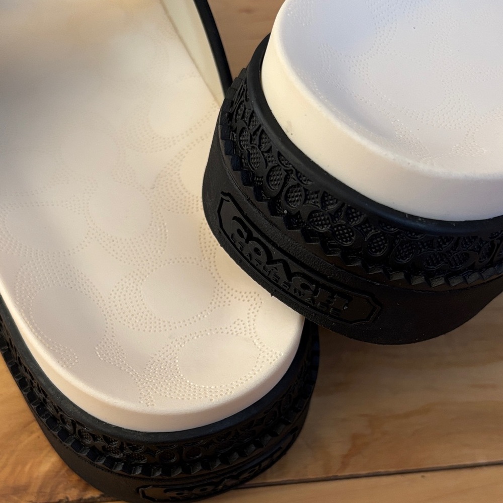 Coach Women's Black and White Buckle Sandals - Picture 4 of 9